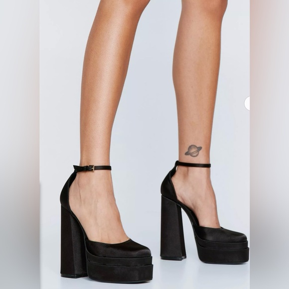Nasty Gal Shoes - Nasty Gal Satin Closed Toe Double Platform 2 Part Heels